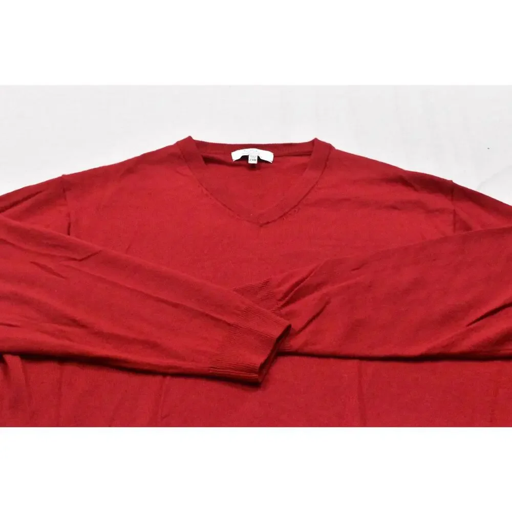 Turnbury Men's 2XB Red V-Neck Sweater 100% Extra Fine Merino Wool Pullover Big &